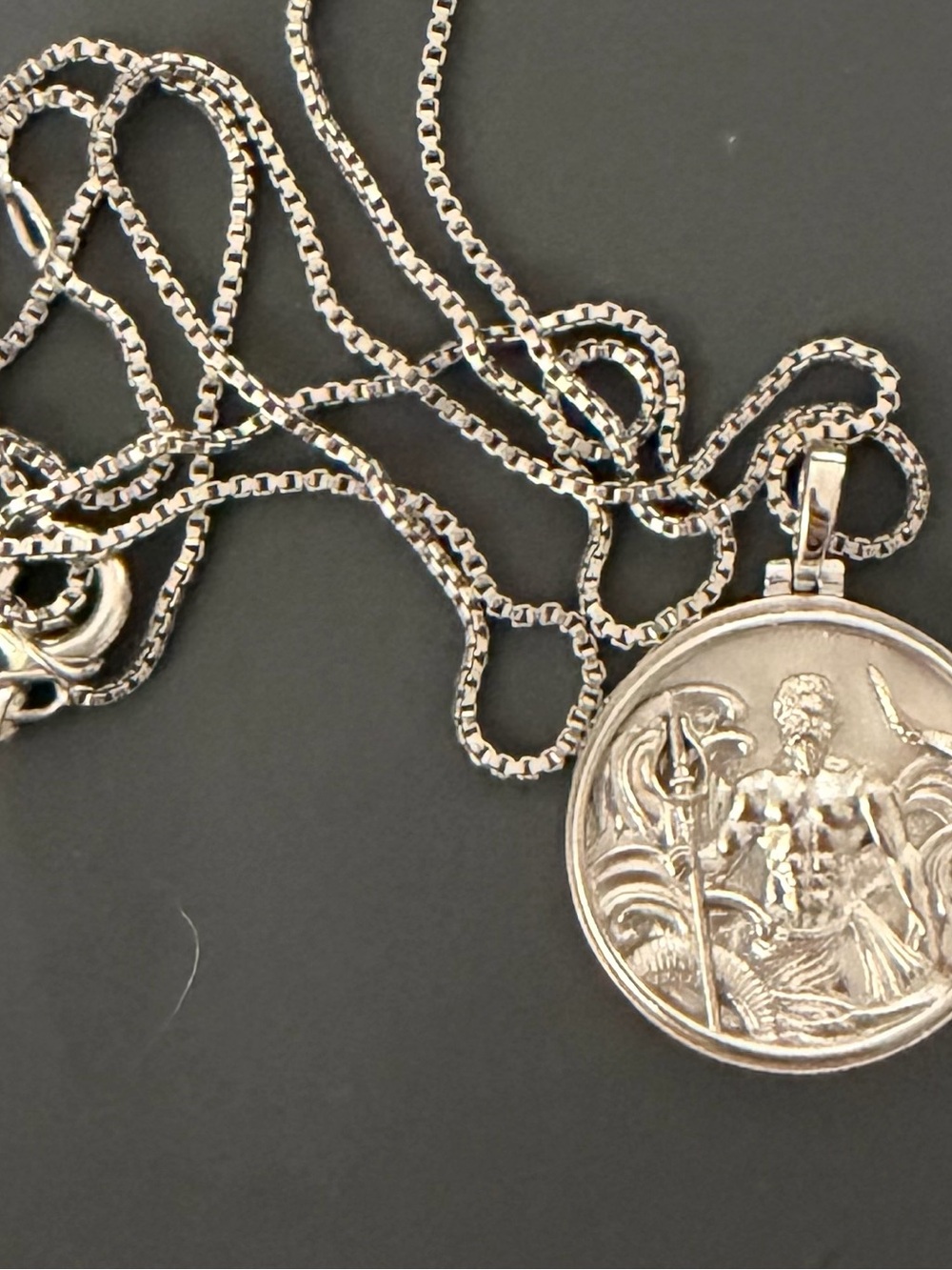 Sterling Silver Poseidon Medallion Necklace - Silver - Picture 2 of 4